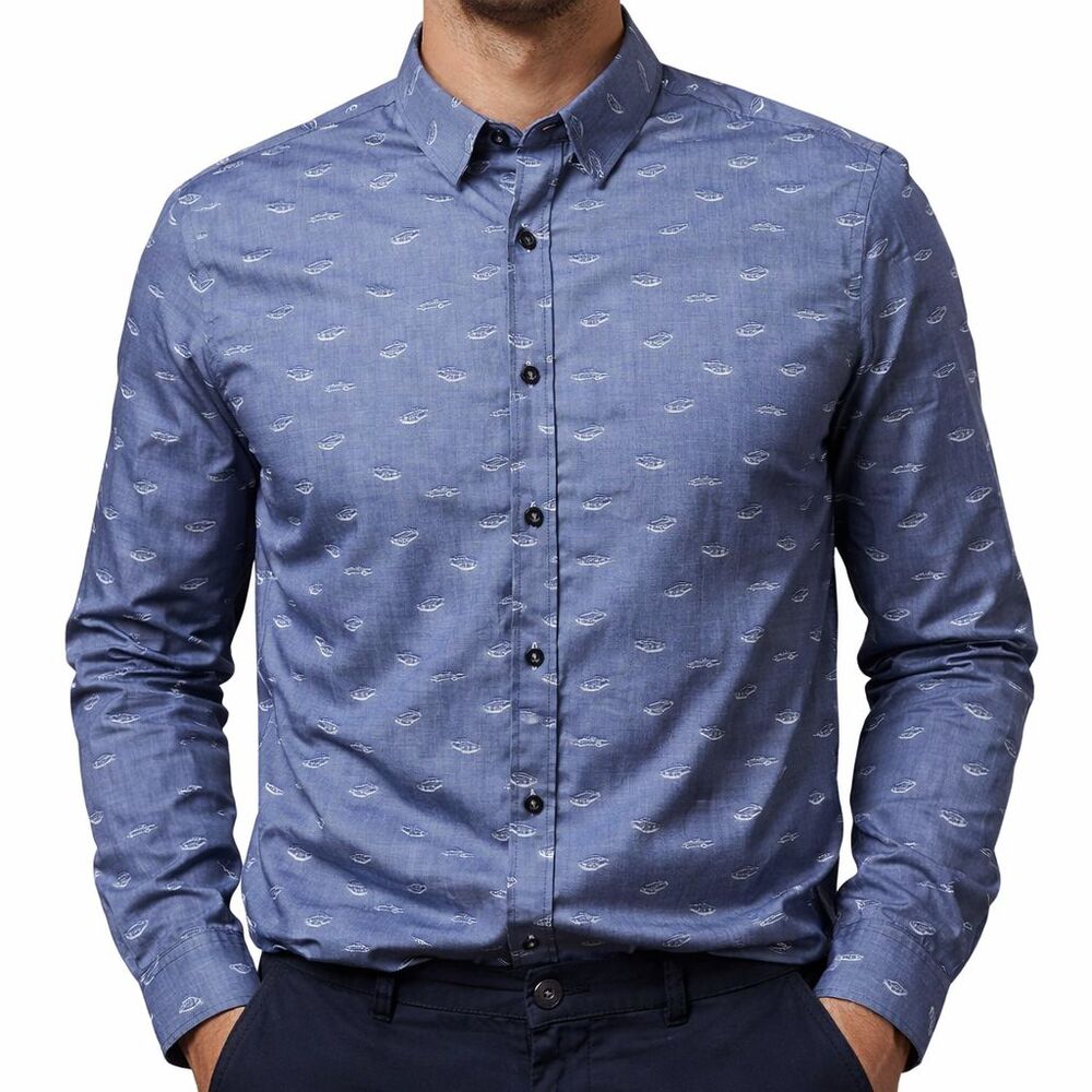 Robert Graham Shirt Mens 2XL Blue Car Embroidered Tailored Fit Long Sleeve